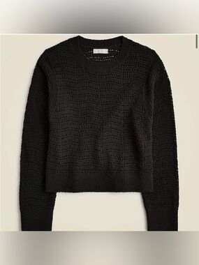 J.Crew Pointelle Crewneck Sweater Black Cotton Summer Beach Pullover Womens XL